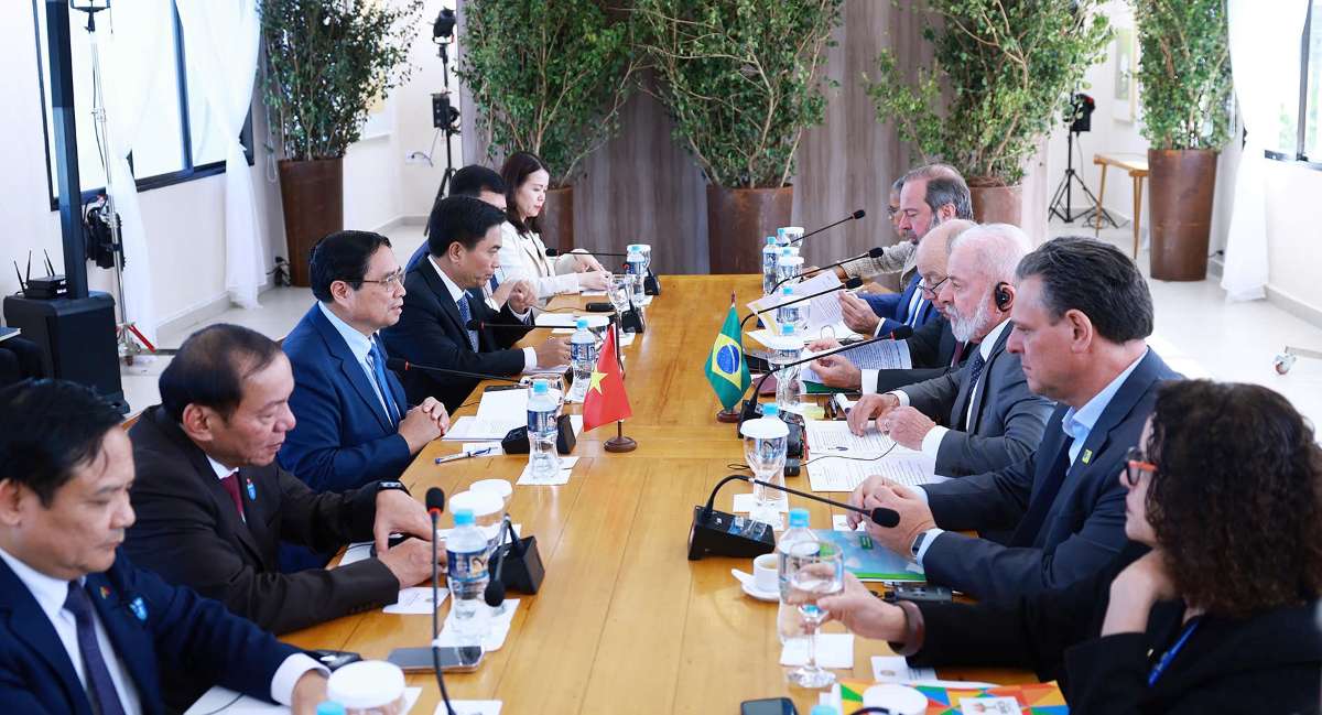Thủ tướng Chính phủ Phạm Minh Chính hội đàm với Tổng thống Brazil Luiz Inacio Lula da Silva. Ảnh: VGP