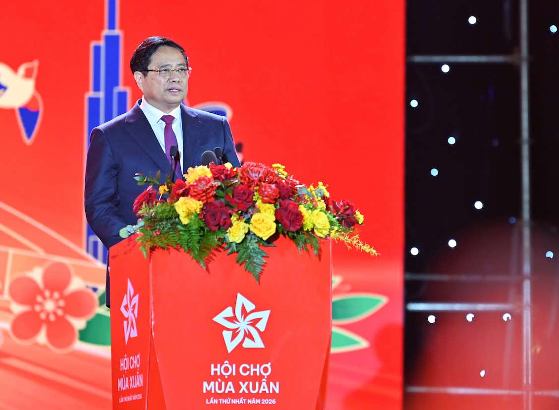 Thủ tướng Chính phủ Phạm Minh Chính phát biểu chỉ đạo tại Lễ Bế mạc Hội chợ Mùa Xuân lần thứ nhất năm 2026. Ảnh: Thạch Lam