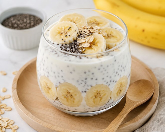 Kết hợp hạt chia với chuối giúp tăng cường chất xơ có lợi cho tim mạch