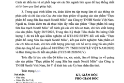Kết quả kiểm nghiệm sữa lúa mạch Nestlé Milo: Sản phẩm có các chỉ tiêu an toàn, chất lượng phù hợp hồ sơ tự công bố