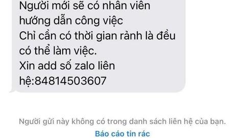Chiêu lừa mới: Spam tin nhắn tuyển dụng làm online "việc nhẹ, lương cao"