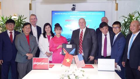 Vietjet ký kết hợp tác với tập đoàn hàng không vũ trụ Mỹ có vốn hóa hơn 132 tỷ USD trong thương vụ trị giá 1,1 tỷ USD
