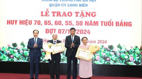 351 đảng viên quận Long Biên nhận Huy hiệu Đảng đợt 7/11