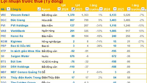 Cập nhật BCTC quý 4/2024 chiều ngày 23/1: Vincom Retail, Đức Giang, ... công bố, công ty bất động sản báo lỗ trăm tỷ
