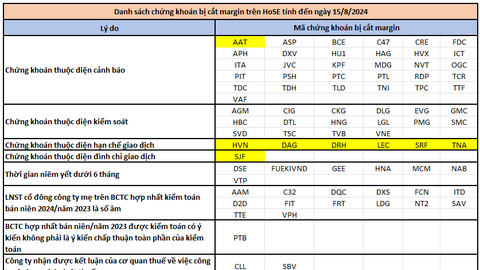 HoSE bổ sung danh sách cắt margin, nâng số lượng lên 81, loạt cổ phiếu "hot" VTP, FRT, HAG, HVN,... tiếp tục góp mặt