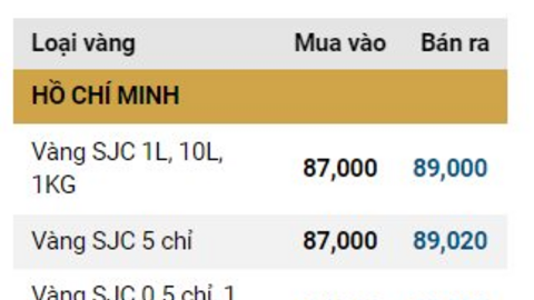 Giá vàng SJC, giá vàng nhẫn hôm nay ngày 24/10