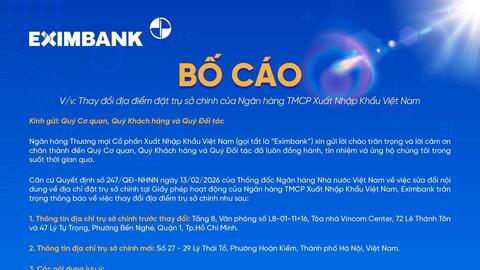 Eximbank chính thức thay đổi địa điểm trụ sở chính