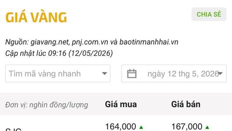 Ngày 12/5: Giá vàng trong nước tăng gần 2 triệu đồng/lượng