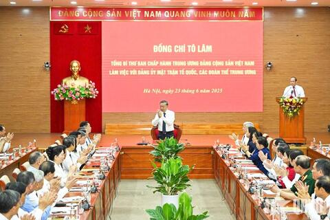 Tổng Bí thư Tô Lâm làm việc với Đảng uỷ Mặt trận Tổ quốc, các đoàn thể Trung ương