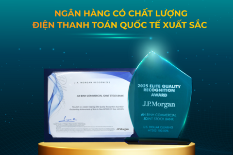 ABBANK tiếp tục được J.P. Morgan vinh danh “Chất lượng điện Thanh toán quốc tế xuất sắc năm 2025”