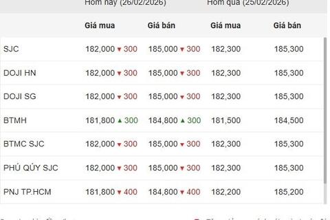 Ngày 26/2: Giá vàng giảm trong ngày Vía Thần Tài