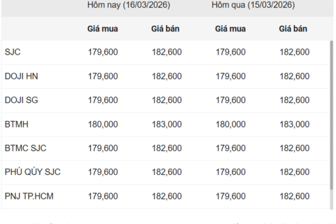 Ngày 16/3: Giá vàng trong nước đi ngang