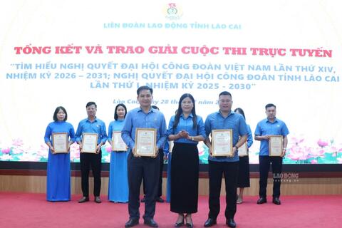 Lào Cai trao giải Cuộc thi tìm hiểu Nghị quyết Đại hội Công đoàn