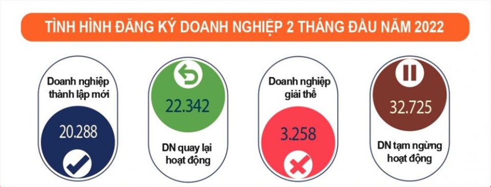 Tình hình đăng ký doanh nghiệp tháng 2.2022. Nguồn: TCTK