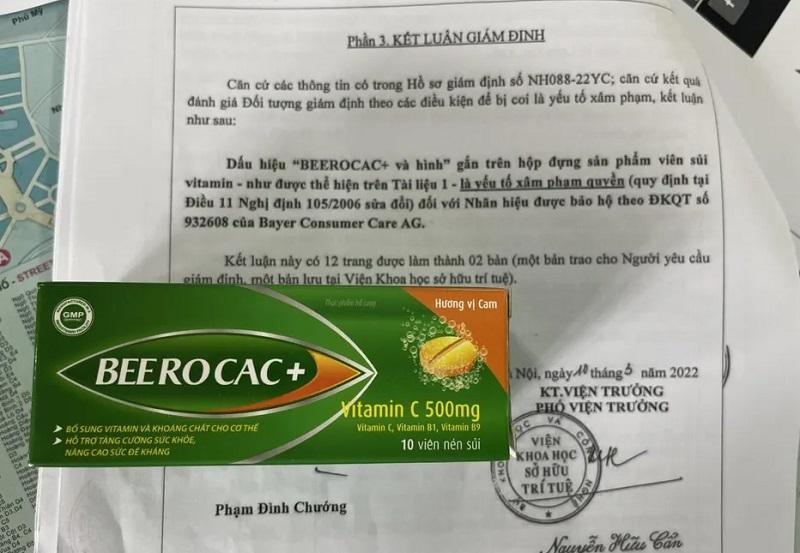 Kết luận giám định đối với những hộp Vitamin BEEROCAC+ - Ảnh: BCĐ389