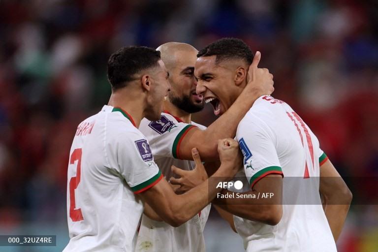 Tình huống Maroc mở tỉ số trận đấu. Ảnh: AFP