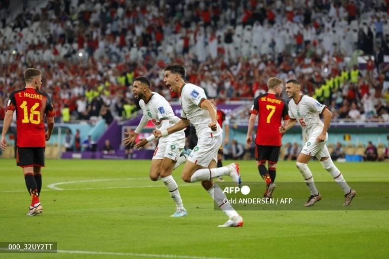 Pha ăn mừng hụt của các cầu thủ Maroc. Ảnh: AFP