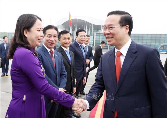 Lễ tiễn Chủ tịch nước Võ Văn Thưởng lên đường thăm chính thức Lào. Ảnh: TTXVN