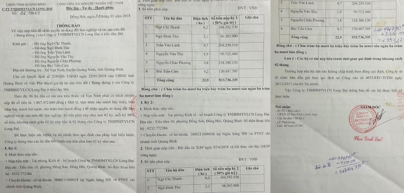 Công văn yều người dân nộp tiền nếu muốn sử dụng đất và tài sản trên đất. Ảnh: Hồng Thiệu