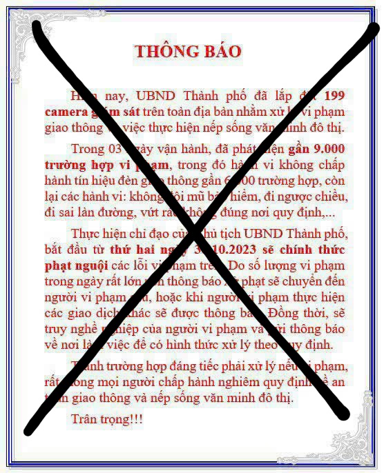 Thông báo phạt nguội vi phạm giao thông đang lan truyền trên mạng xã hội, tuy nhiên, nhiều địa phương khẳng định là sai sự thật.