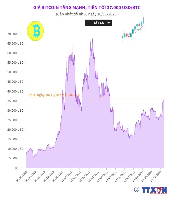 Giá Bitcoin tăng mạnh, tiến tới 37.000 USD/BTC - Ảnh 1.