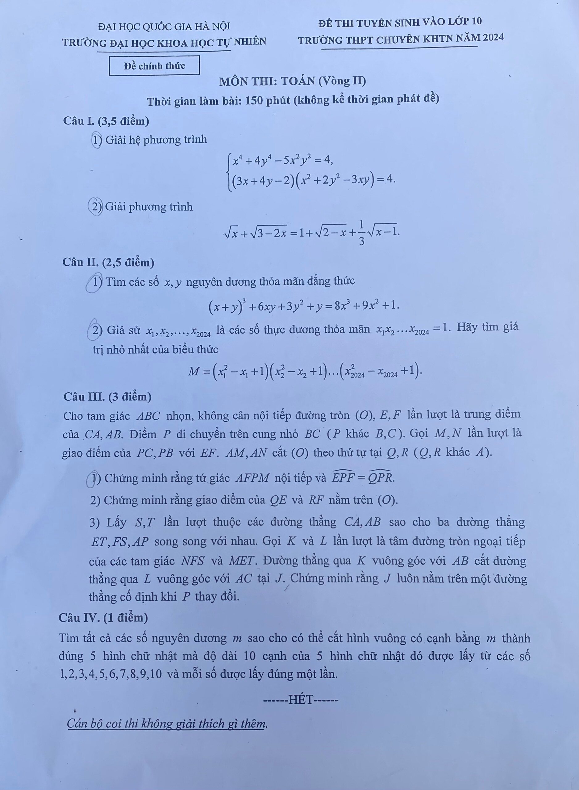 Đề thi Toán, Sinh học vào lớp 10 THPT chuyên Khoa học Tự nhiên Hà Nội- Ảnh 1.