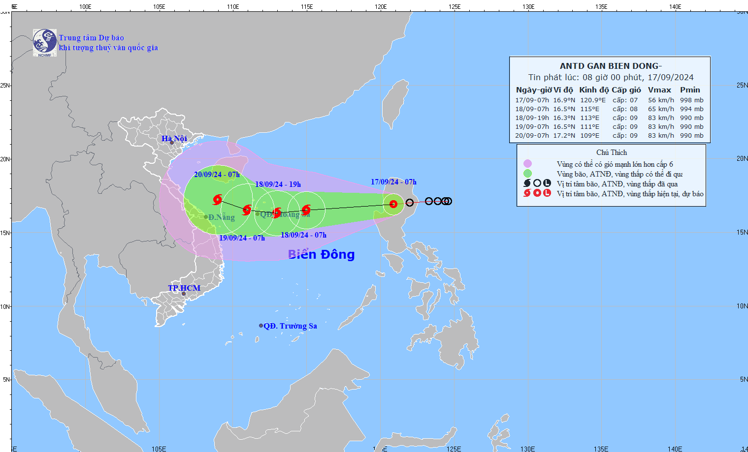 Áp thấp nhiệt đới đang ở trên đất liền đảo Luzon (Philippines), giật cấp 9