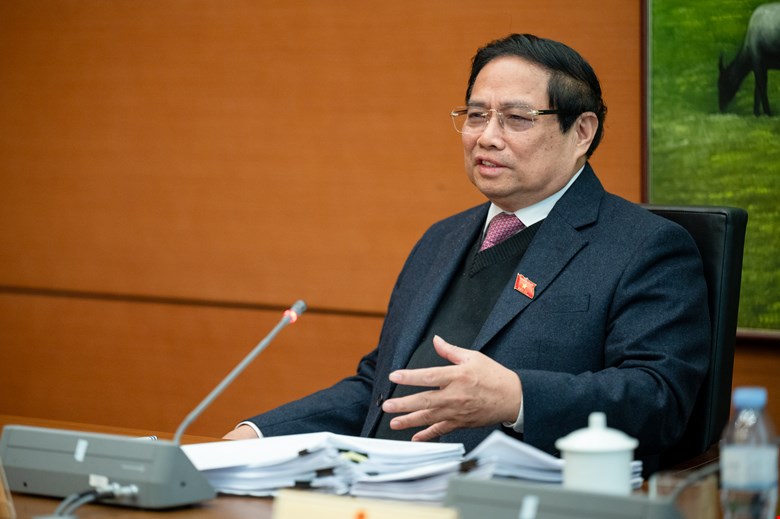 Thủ tướng Phạm Minh Chính phát biểu thảo luận tổ tại Kỳ họp bất thường lần thứ 9. Ảnh: Quochoi.vn