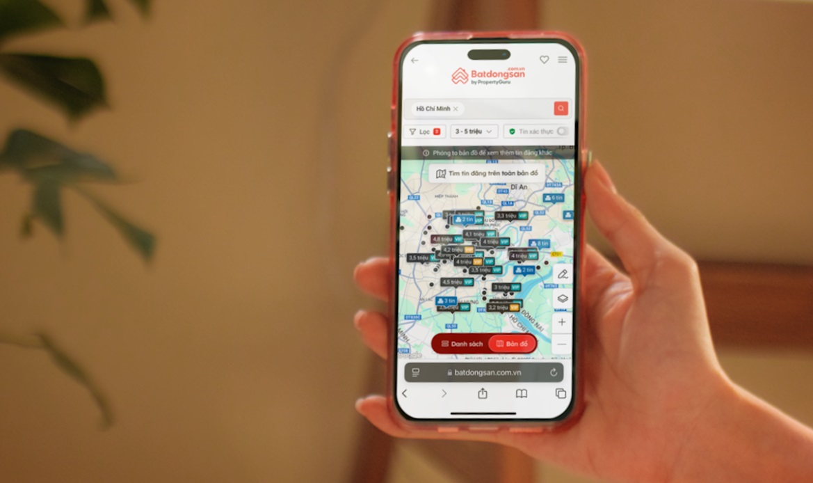Ứng dụng di động Batdongsan: Mua bán & Cho thuê tích hợp tính năng tìm trên bản đồ. Ảnh: Batdongsan.com.vn