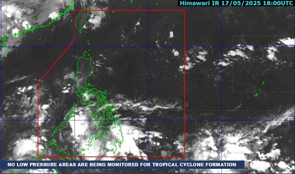 Không có áp thấp hay cơn bão nào gần Philippines, ngày 17.5.2025. Ảnh: PAGASA