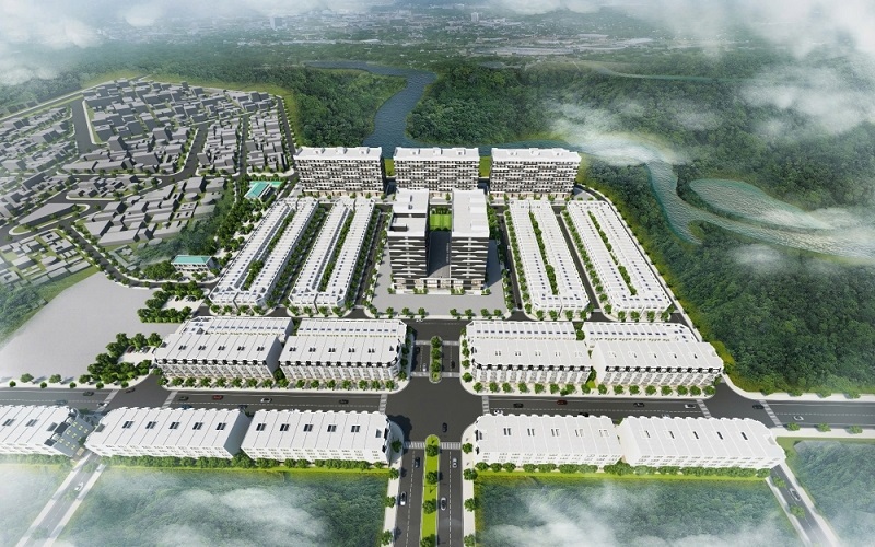 Phối cảnh tổng thể dự án nhà ở xã hội Thiện Kế Xanh  do Công ty cổ phần KEHIN làm chủ đầu tư. Ảnh: Bộ Xây dựng