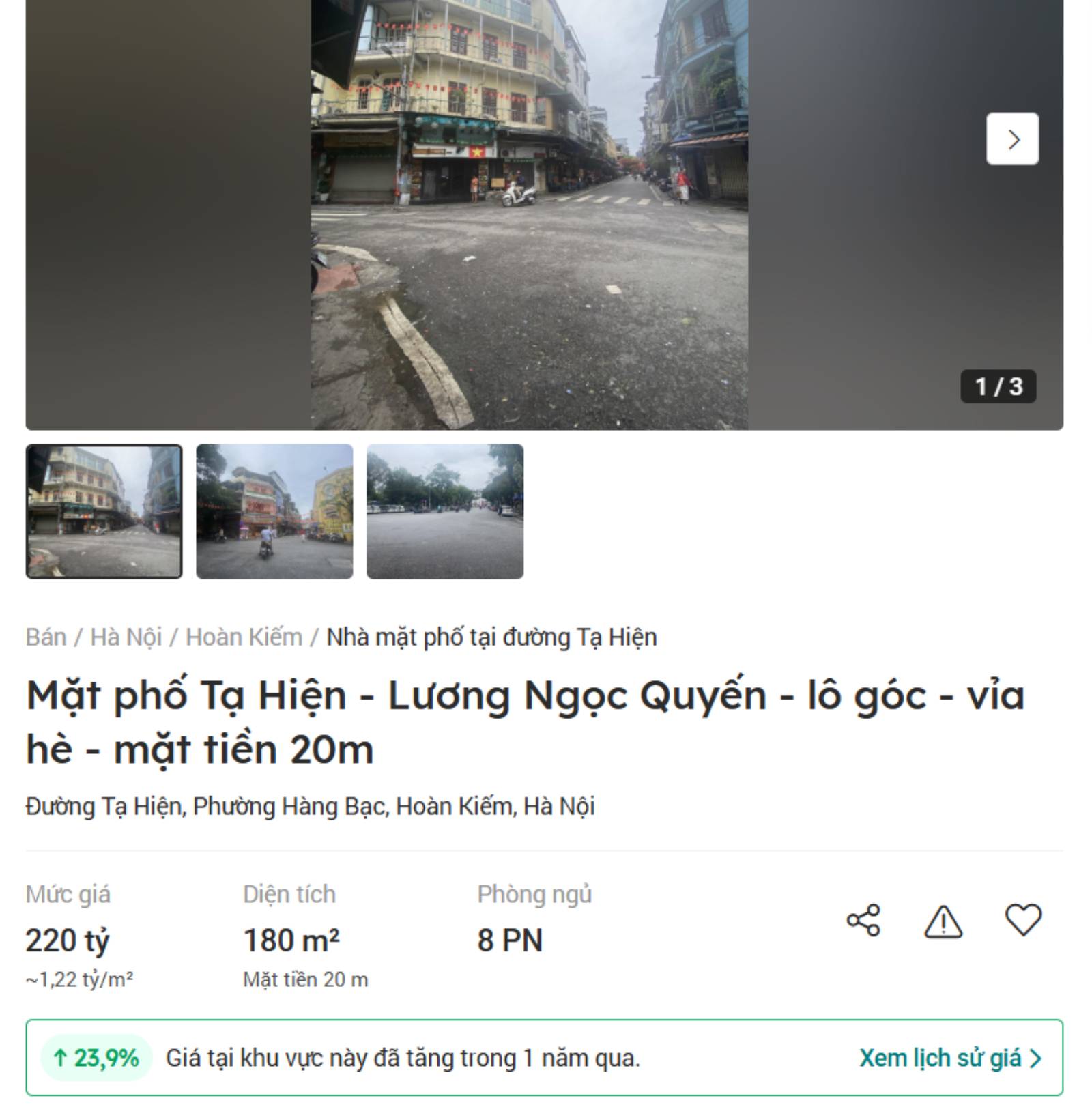 Căn nhà phố tại Hà Nội được rao bán với giá trên 1 tỉ đồng/m2. Ảnh: Batdongsan.com