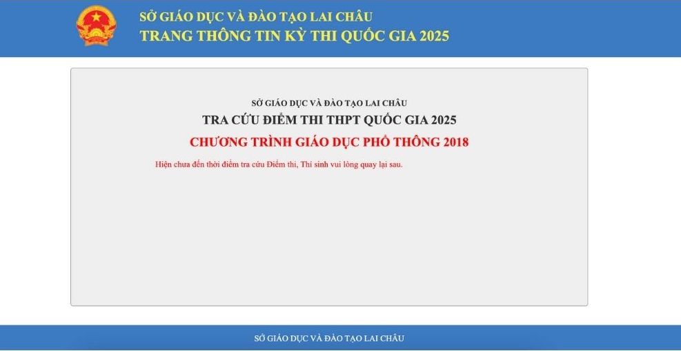 Giao diện website tra cứu điểm thi tốt nghiệp THPT năm 2025 tại Lai Châu.