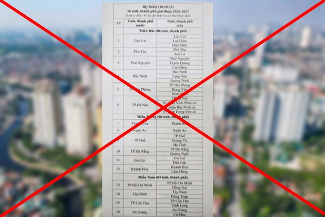 Không có danh sách sáp nhập 34 tỉnh, thành phố xuống còn 16