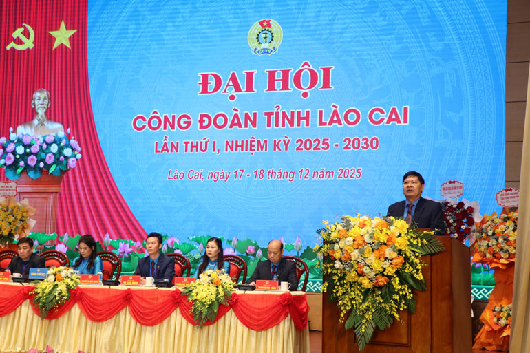 Ông Phan Văn Anh – Phó Chủ tịch LĐLĐ Việt Nam phát biểu chỉ đạo Đại hội. Ảnh: Bảo Nguyên