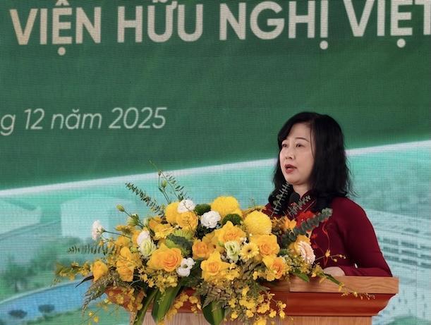 Bộ trưởng Bộ Y tế Đào Hồng Lan phát biểu tại lễ khánh thành công trình xây dựng Bệnh viện Bạch Mai, Việt Đức cơ sở 2. Ảnh: Bộ Y tế