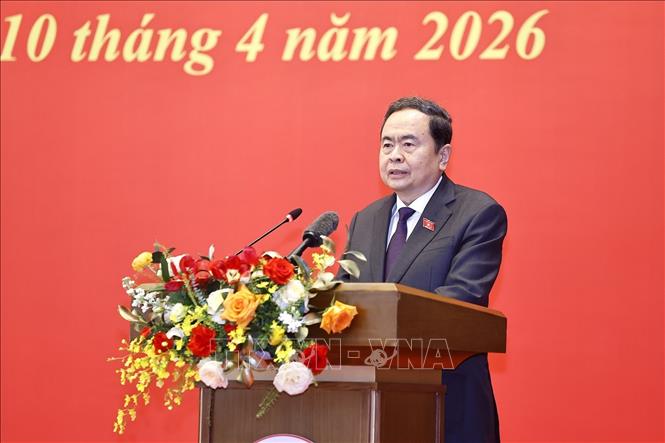 Ủy viên Bộ Chính trị, Chủ tịch Quốc hội Trần Thanh Mẫn phát biểu nhận nhiệm vụ. Ảnh: Doãn Tấn/TTXVN.