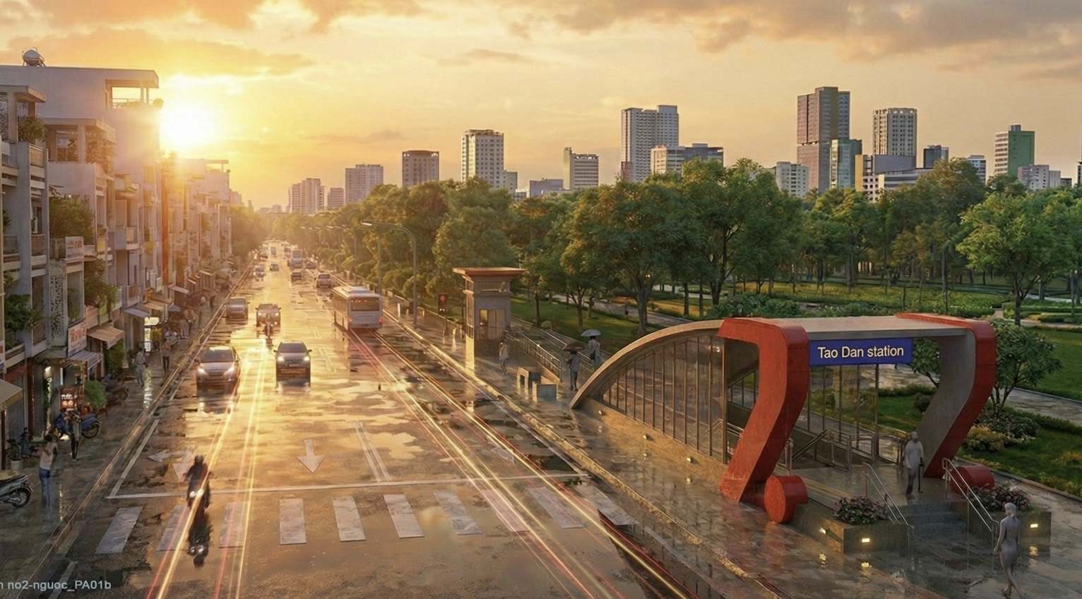 Phối cảnh phía trên ga Tao Đàn ở trung tâm TPHCM. Ảnh: MAUR