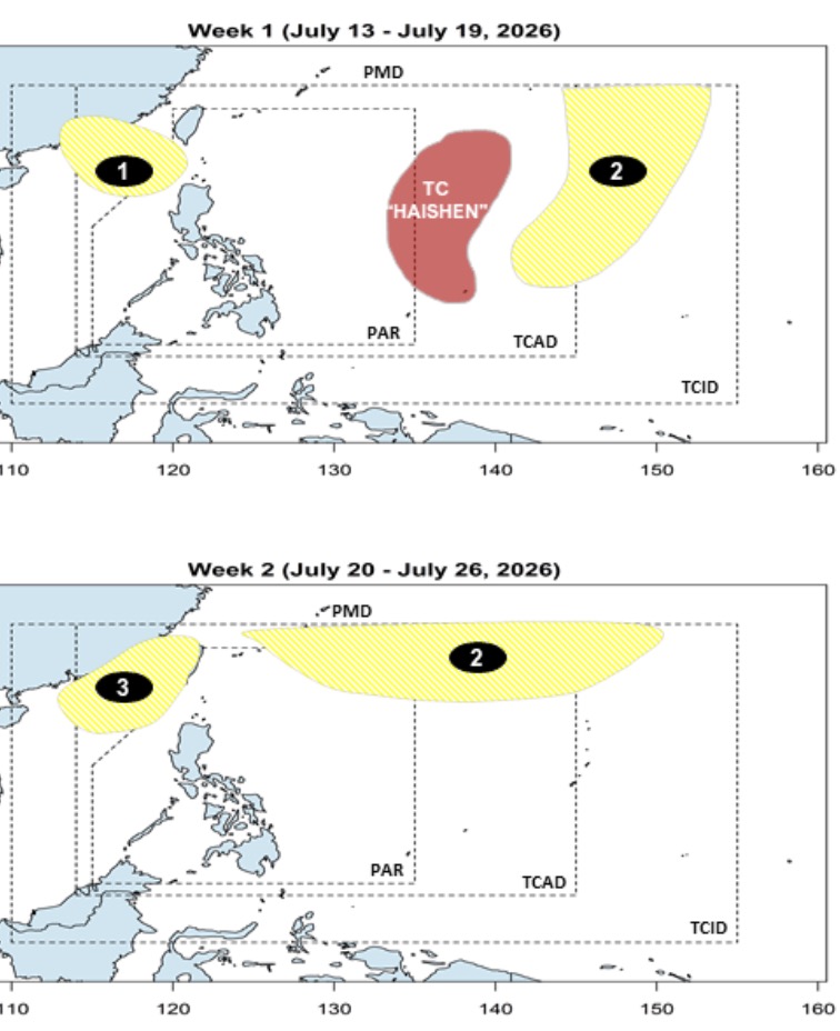 Áp thấp liên tục nối áp thấp hình thành sau bão Haishen. Ảnh: PAGASA