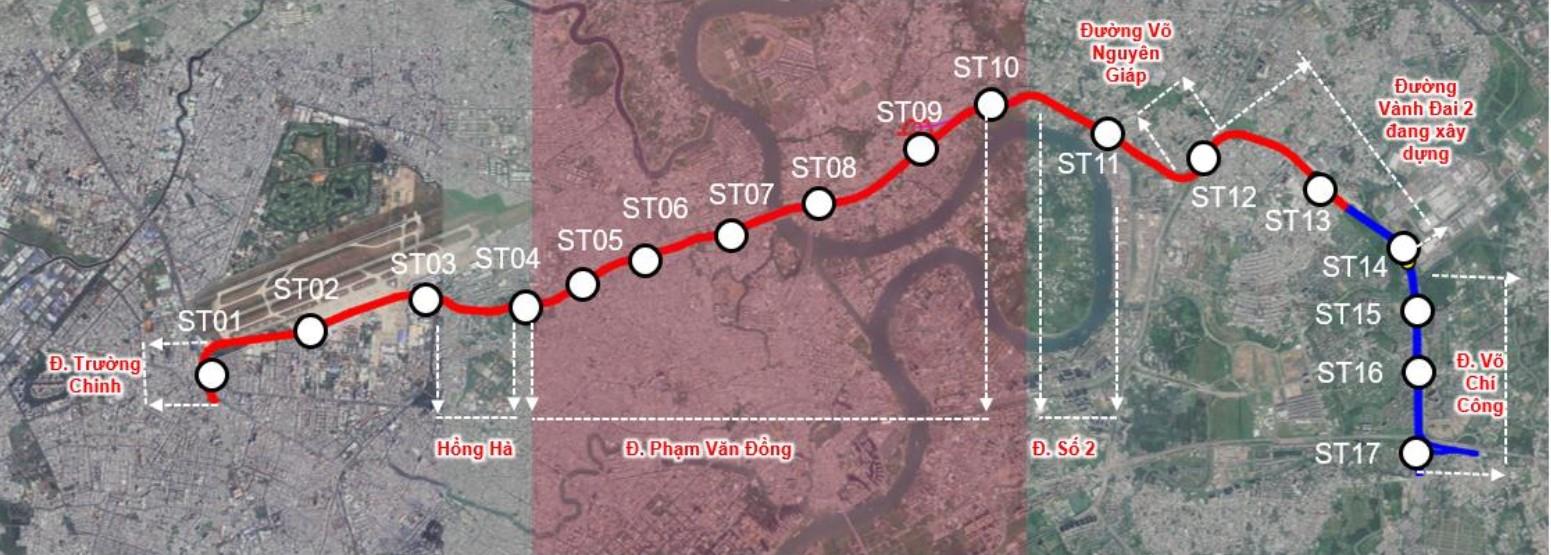 Hướng tuyến Metro số 6 (đoạn Tân Sơn Nhất - Phú Hữu).  Ảnh: MAUR