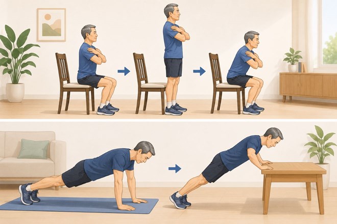 2 bài tập đơn giản giúp nam giới sau tuổi 50 kiểm tra thể lực