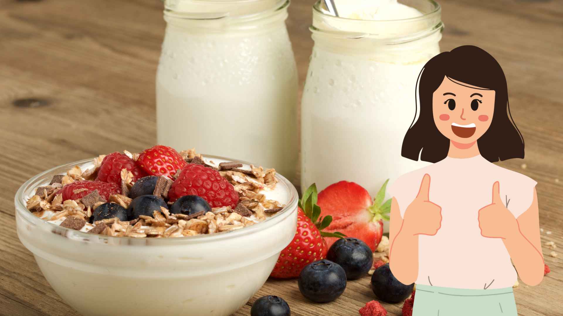 Sữa chua có thể kết hợp với thực phẩm giàu chất xơ để bổ sung cả probiotic và prebiotic, hỗ trợ hệ vi sinh đường ruột. Đồ họa: Hạ Mây/Nguồn Canva