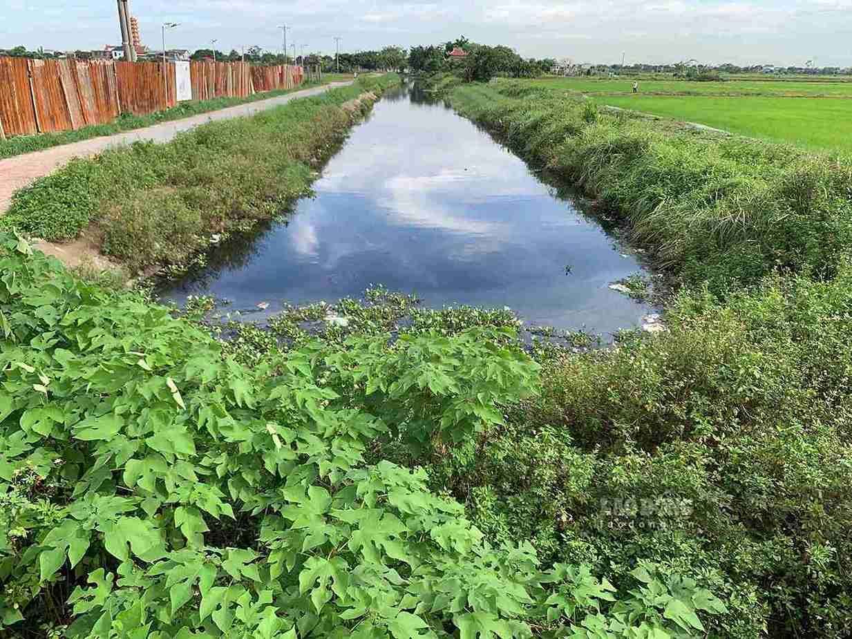 Một đoạn sông, mương bị ô nhiễm, nước đổi màu. Ảnh: Hà Hương